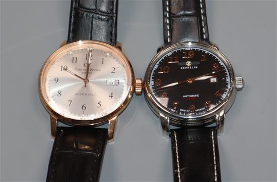 A gentlemans modern stainless steel Zeppelin LZ 127 automatic wrist watch & a Carl Von Zeyten wrist watch.